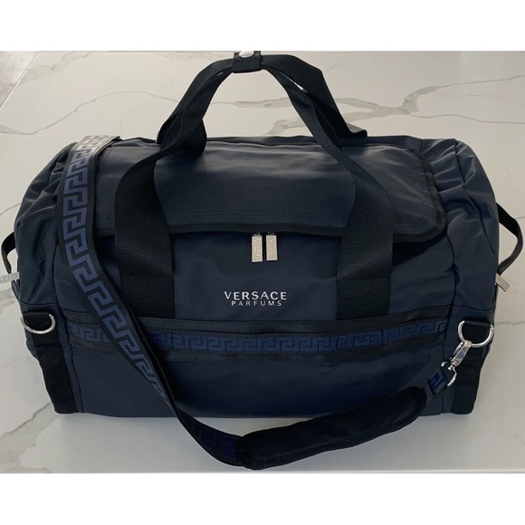 VERSACE PERFUME NEW DUFFLE BAG CONVERTIBLE TO BACKPACK BLACK AND BLUE - Picture 6 of 12